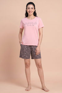 Zivame Apple Print Knit Cotton Short Set - Dark Gull Gray — thumbnail 1
